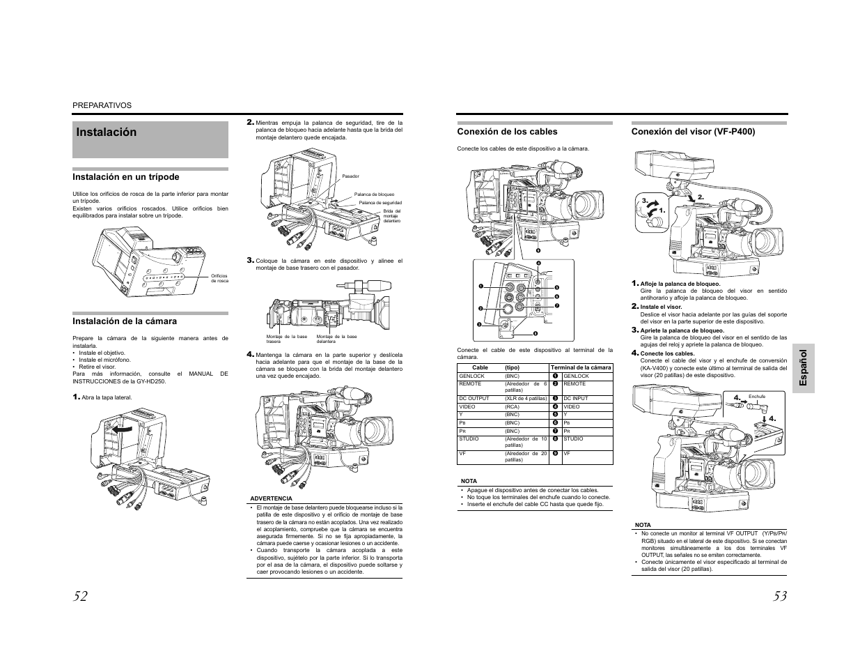 Instalación | JVC KA-HD250 User Manual | Page 27 / 36