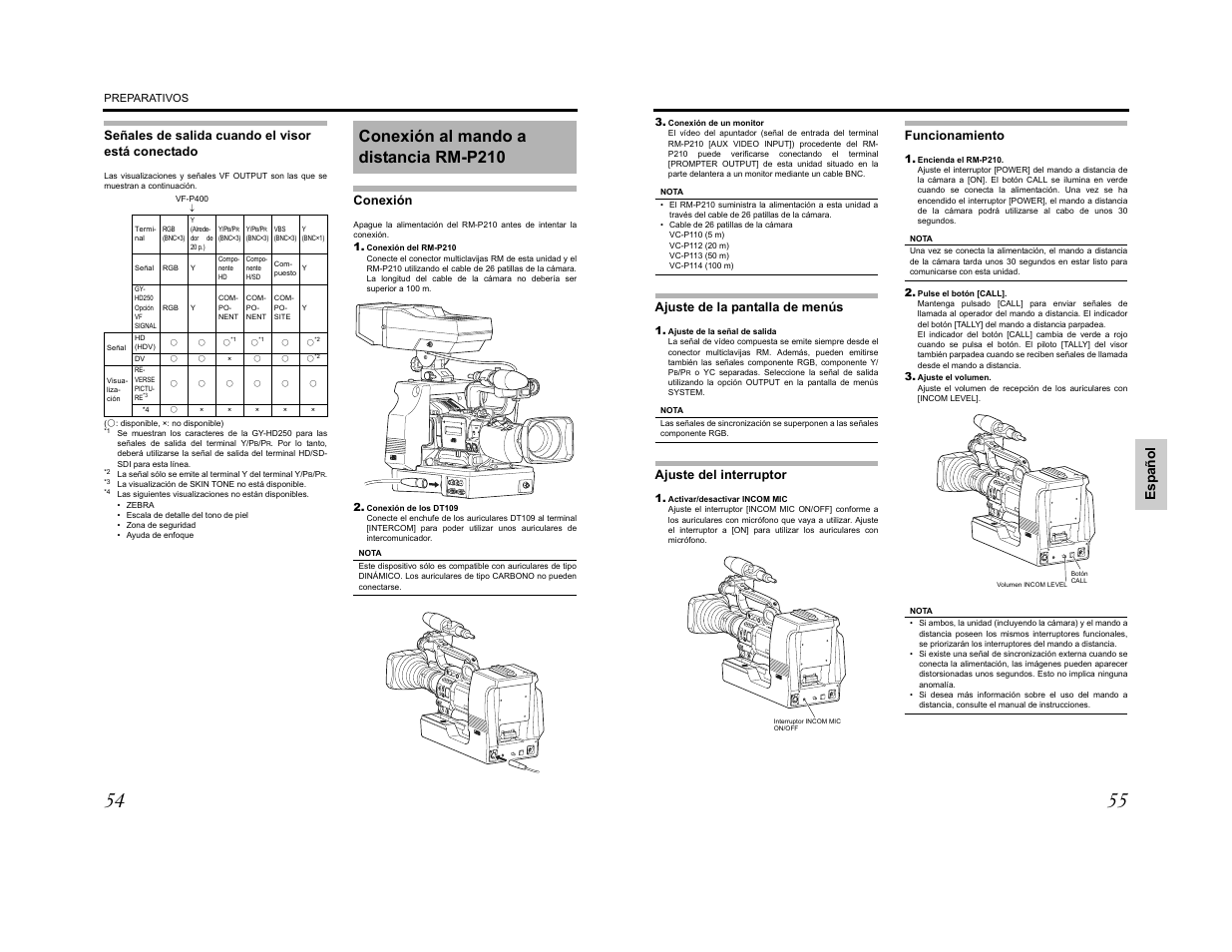 Conexión al mando a distancia rm-p210, Es p año l | JVC KA-HD250 User Manual | Page 28 / 36