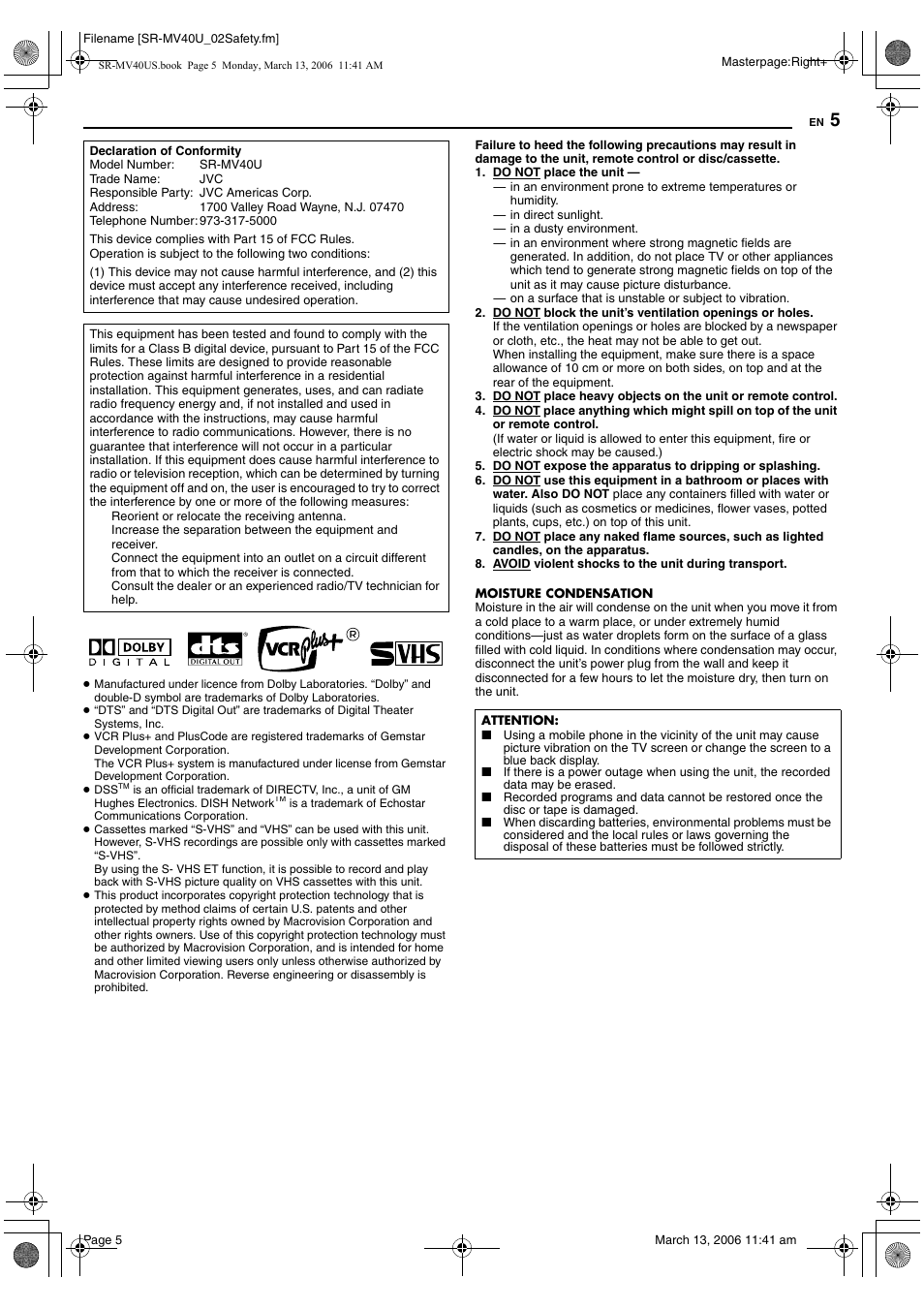 JVC SR-MV40U User Manual | Page 5 / 88