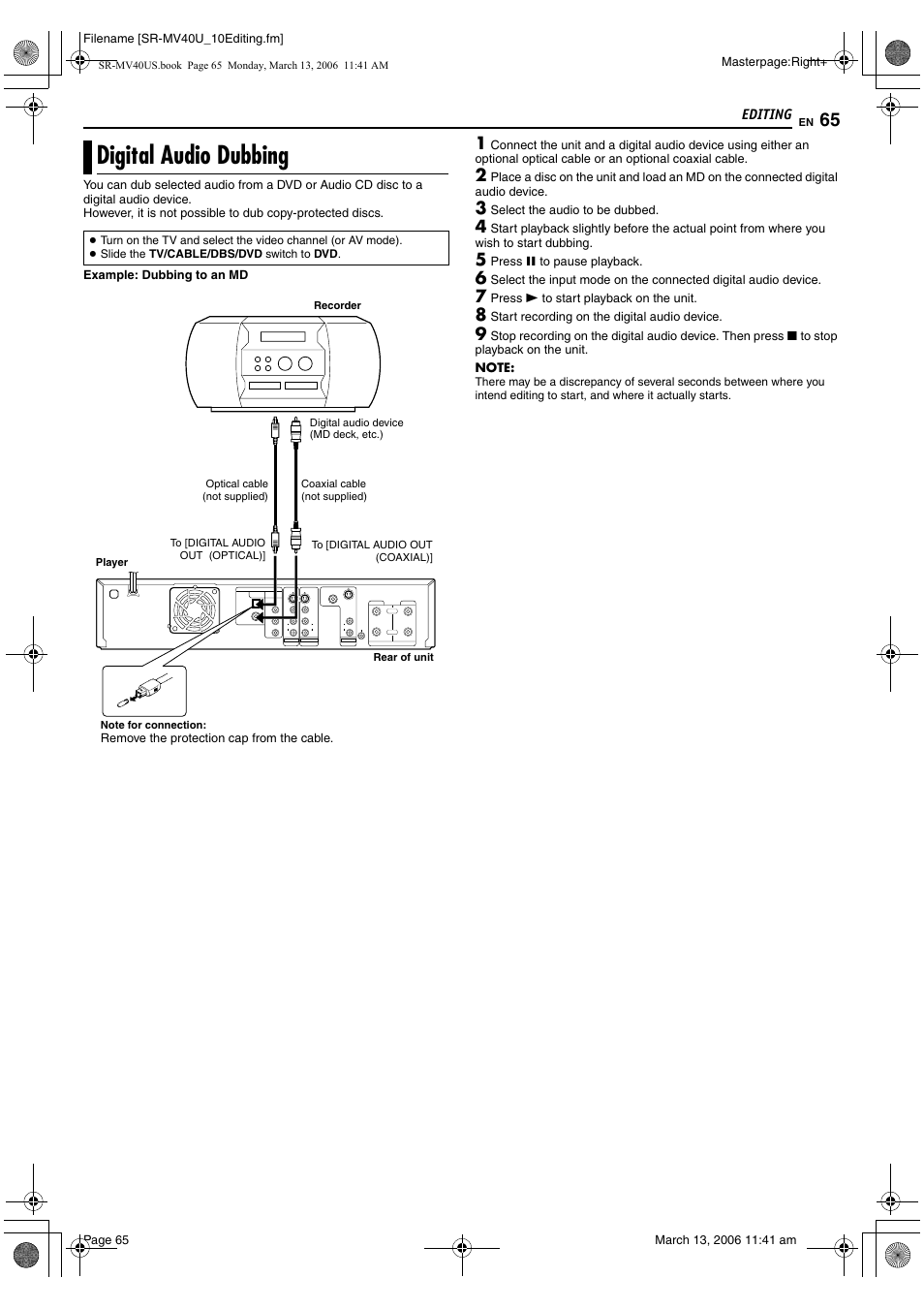 Digital audio dubbing, Pg. 65, 68 | JVC SR-MV40U User Manual | Page 65 / 88