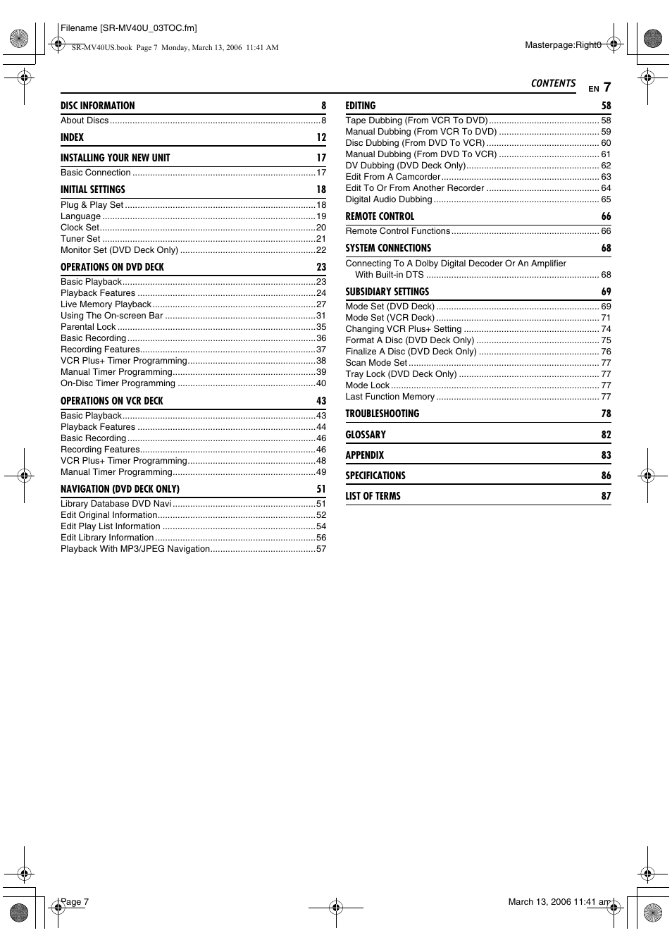 JVC SR-MV40U User Manual | Page 7 / 88