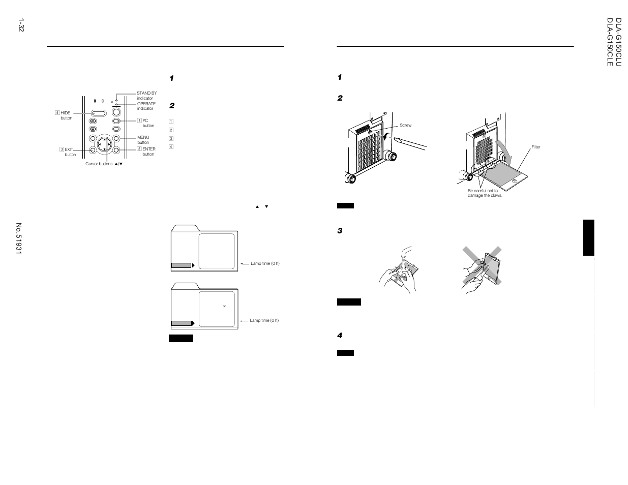 Cleaning and replacing the filter cover | JVC DLA-G150CLE User Manual | Page 32 / 80