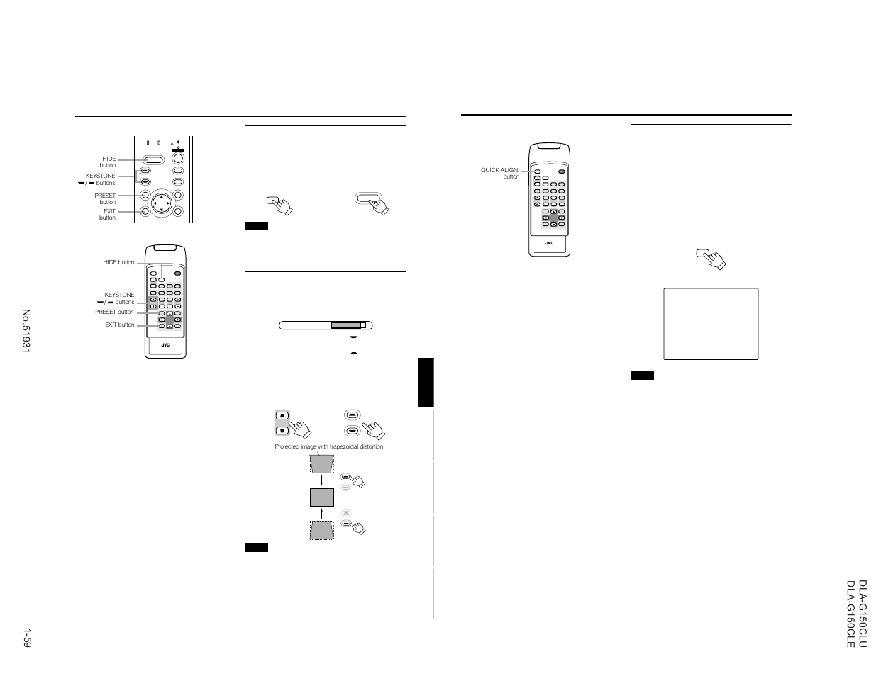 Rm-m160 remote control unit, Removing the trapezoidal distortion of the image | JVC DLA-G150CLE User Manual | Page 59 / 80
