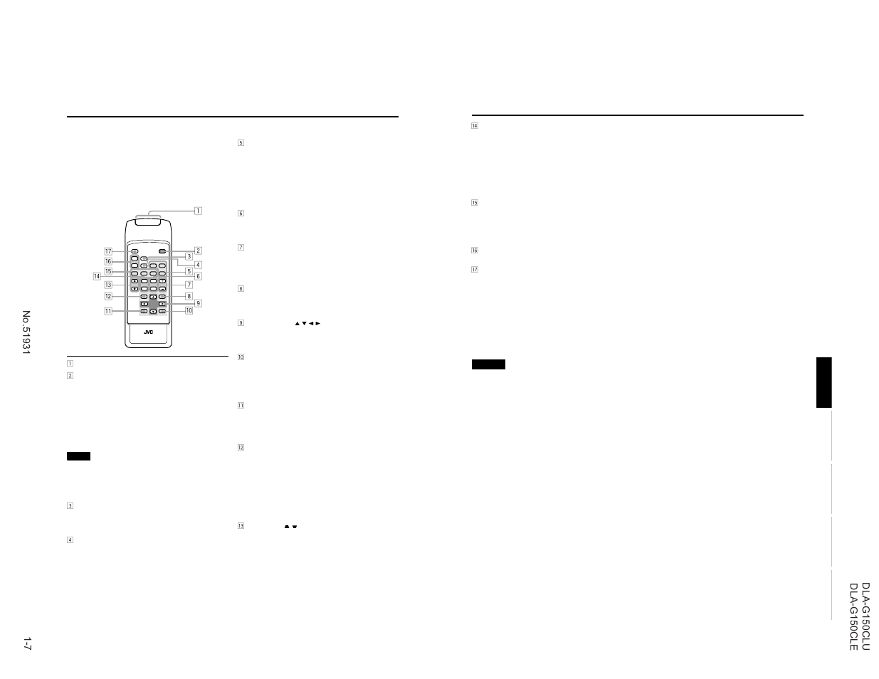 Remote control unit, Rm-m160 remote control unit | JVC DLA-G150CLE User Manual | Page 7 / 80