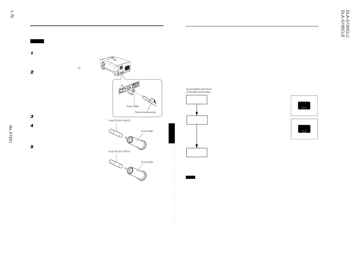 Replacing the fuse, Replacing the light- source lamp, Replacing the light-source lamp | JVC DLA-G150CLE User Manual | Page 70 / 80