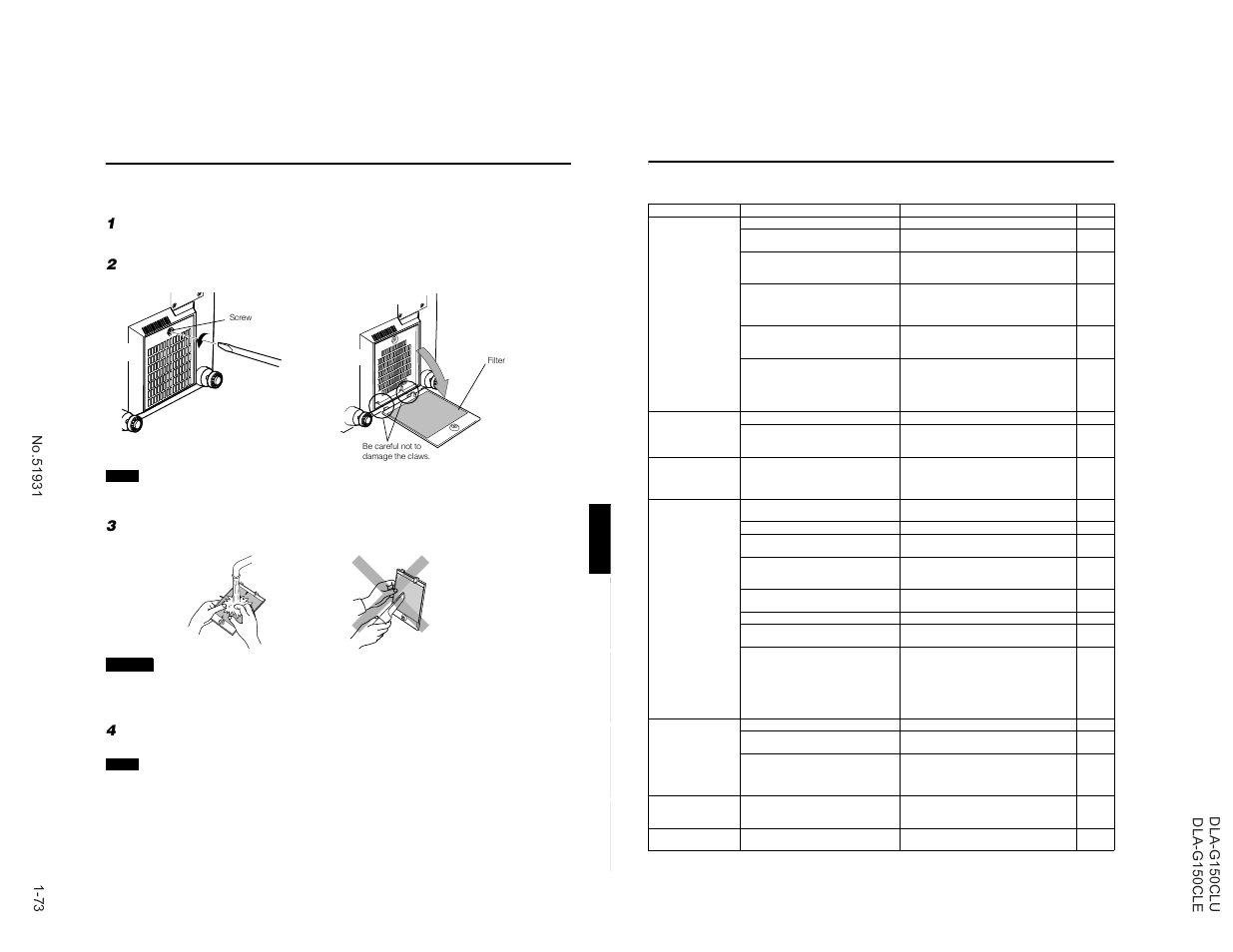 Cleaning and replacing the filter cover, Troubleshooting | JVC DLA-G150CLE User Manual | Page 73 / 80