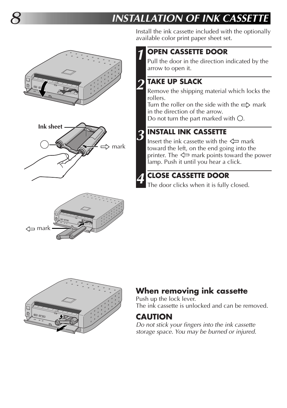 Installation of ink cassette | JVC GVSP2 User Manual | Page 10 / 36