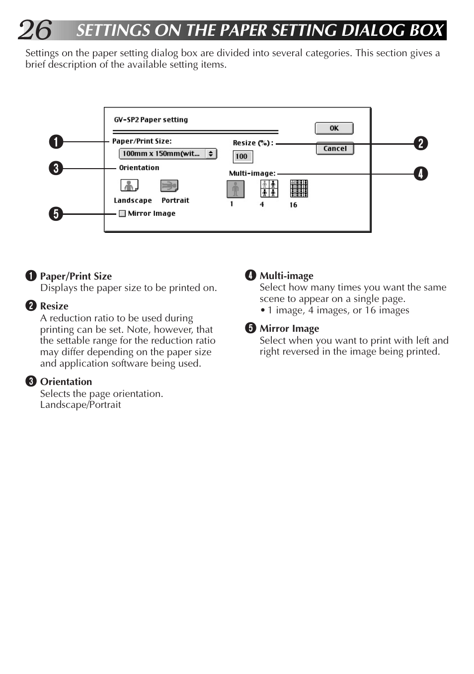 Settings on the paper setting dialog box | JVC GVSP2 User Manual | Page 28 / 36