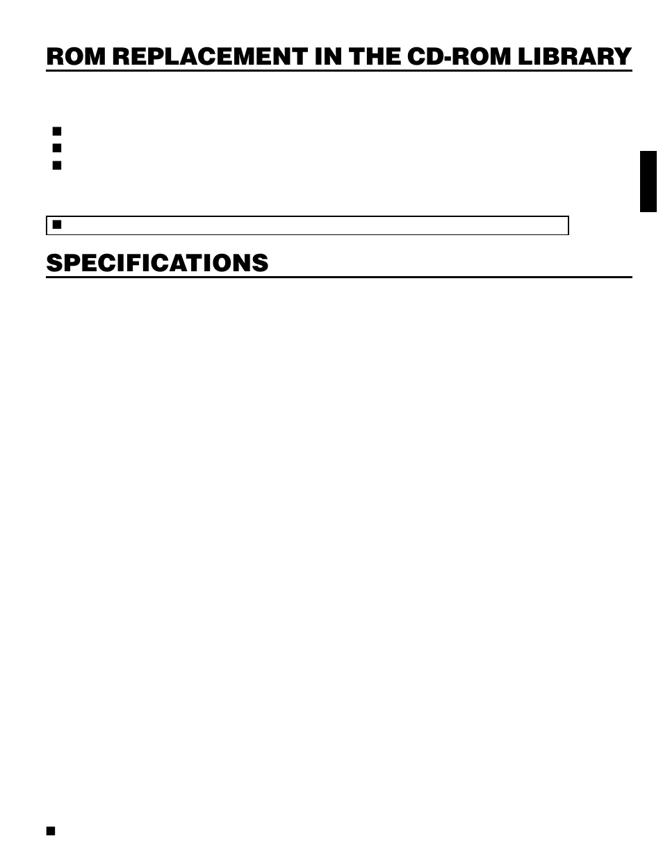 Rom replacement in the cd-rom library, Specifications | JVC MC-D207U User Manual | Page 7 / 8