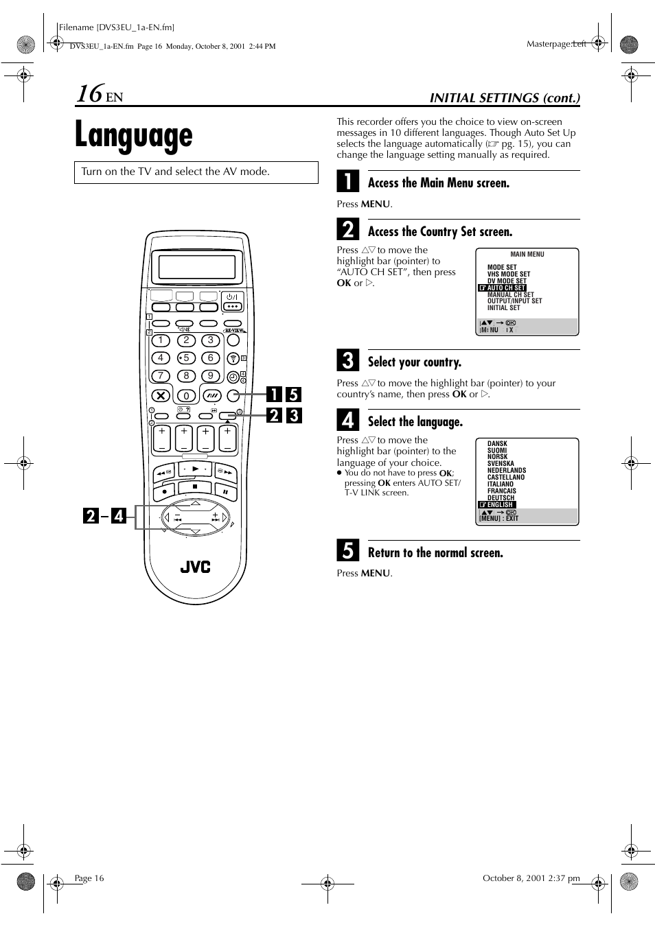 Language | JVC HR-DVS3EU User Manual | Page 16 / 92