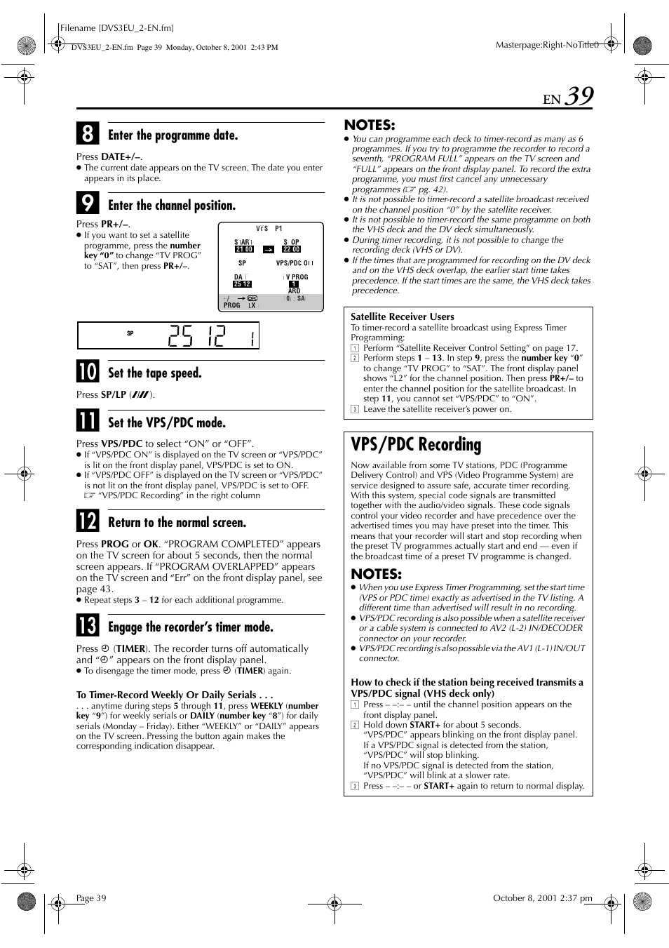 Vps/pdc recording | JVC HR-DVS3EU User Manual | Page 39 / 92