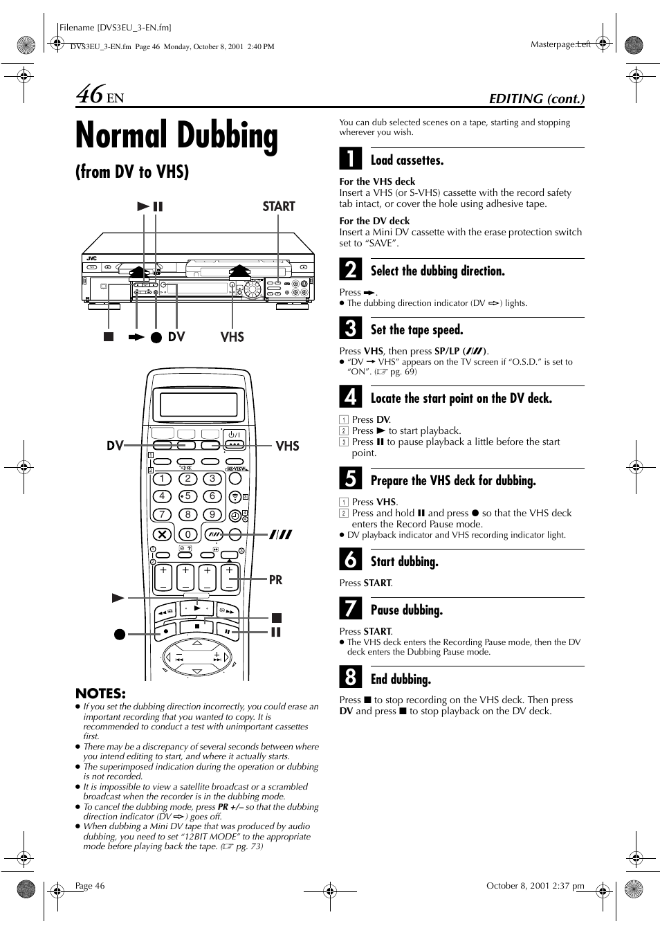 Normal dubbing | JVC HR-DVS3EU User Manual | Page 46 / 92