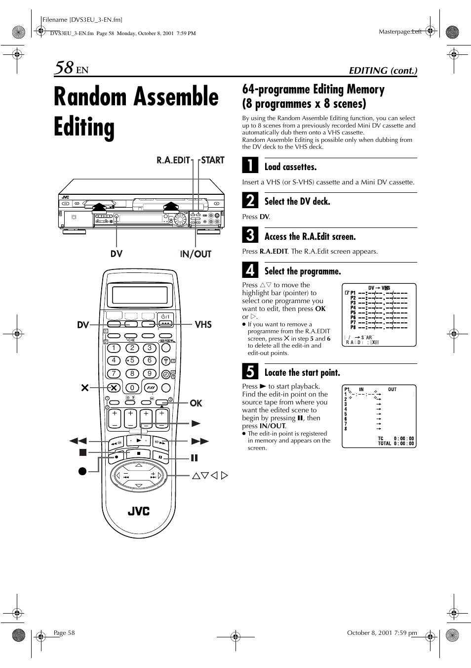 Random assemble editing | JVC HR-DVS3EU User Manual | Page 58 / 92