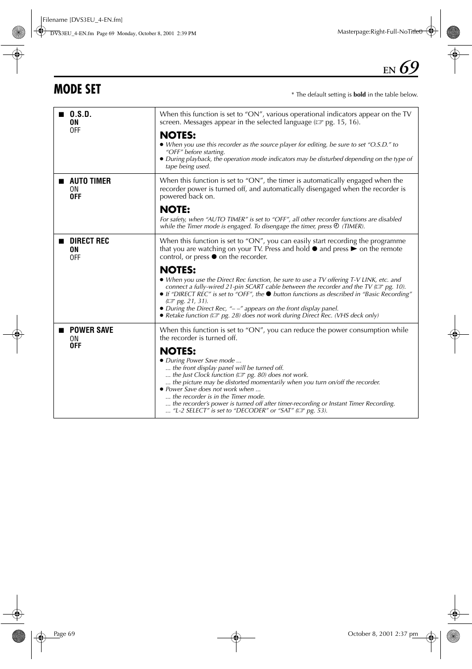 Mode set | JVC HR-DVS3EU User Manual | Page 69 / 92