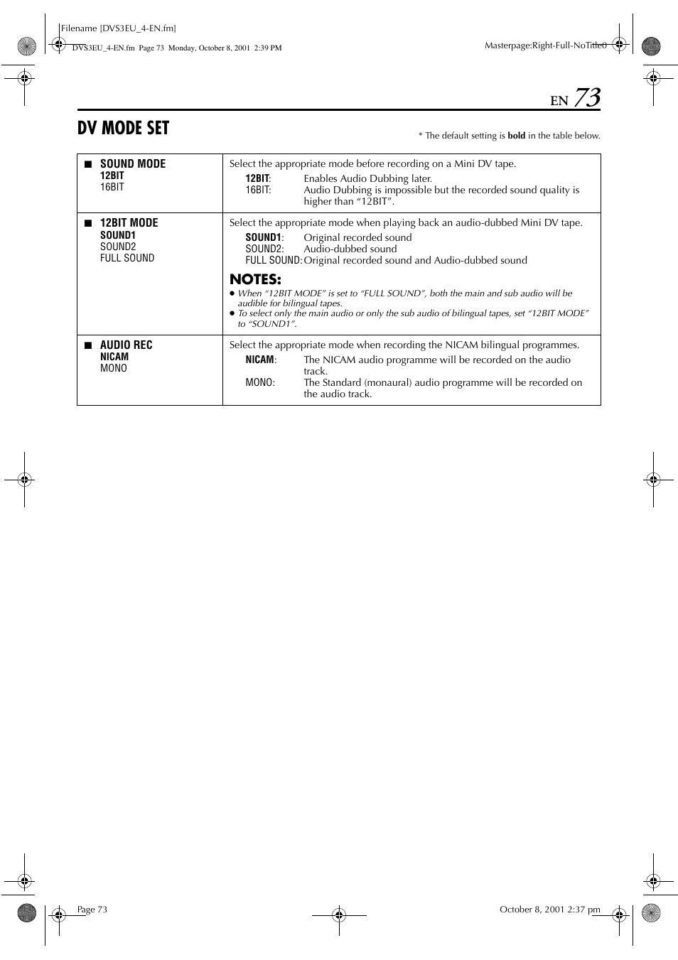 Dv mode set | JVC HR-DVS3EU User Manual | Page 73 / 92