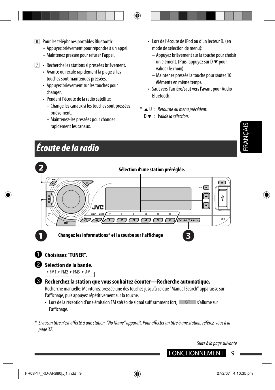 Écoute de la radio, Français 9 fonctionnement | JVC KD-AR880J User Manual | Page 105 / 147