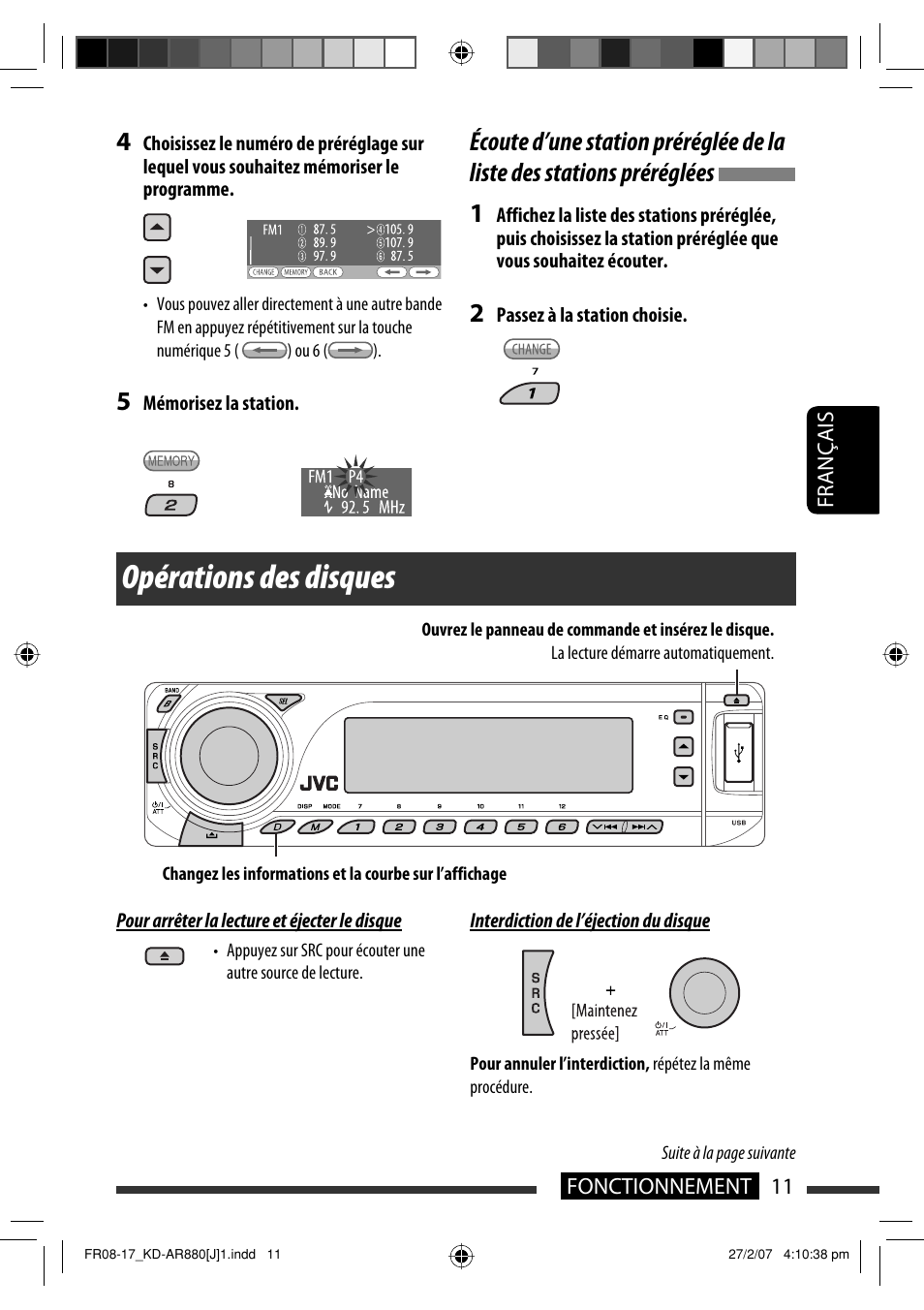 Opérations des disques | JVC KD-AR880J User Manual | Page 107 / 147
