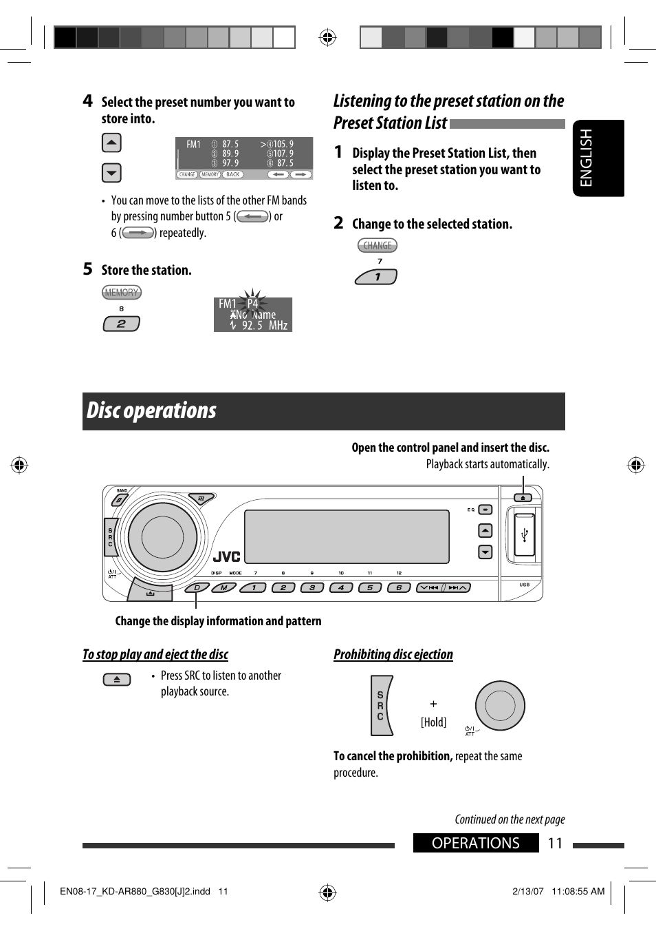 Disc operations | JVC KD-AR880J User Manual | Page 11 / 147