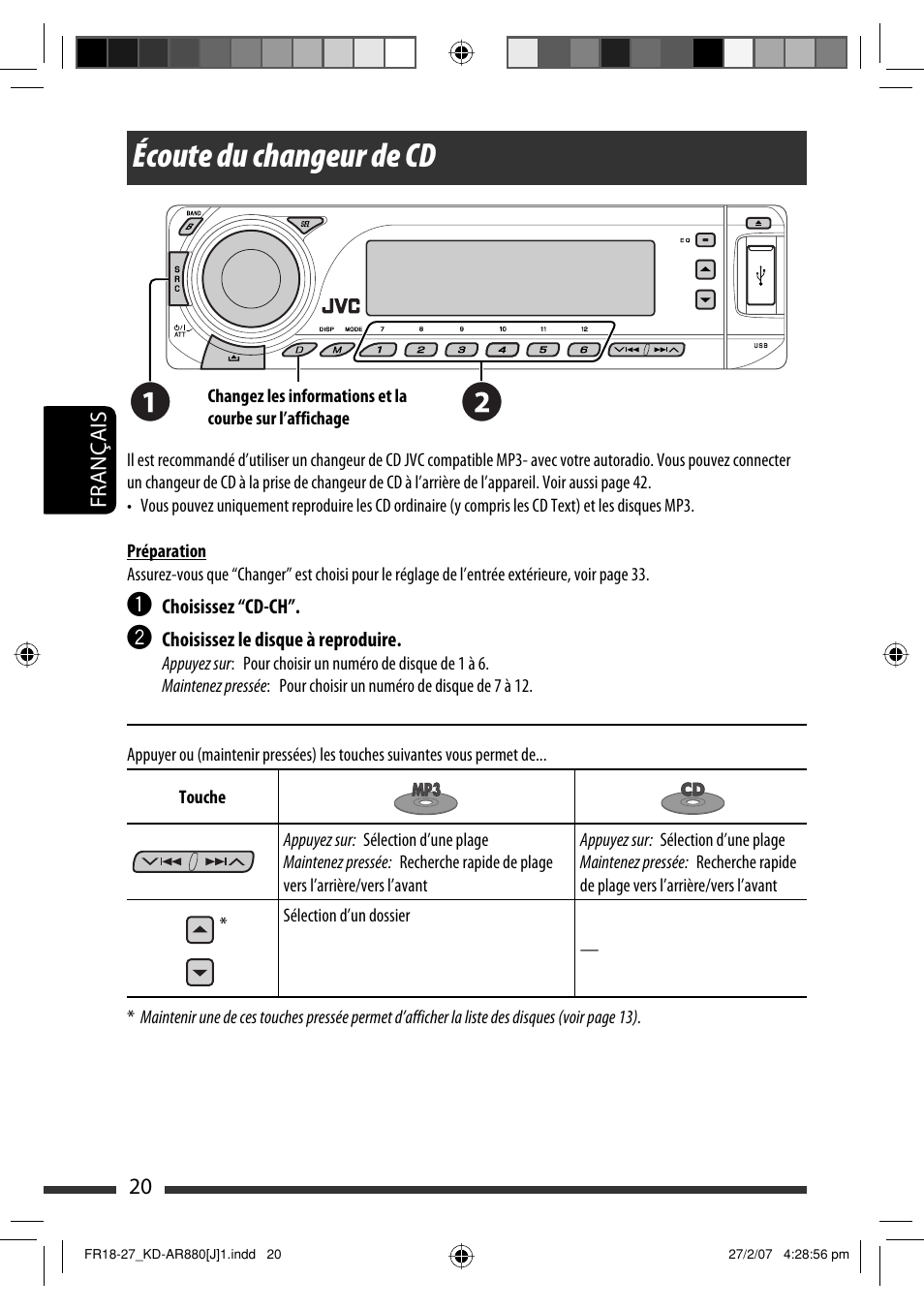 Écoute du changeur de cd | JVC KD-AR880J User Manual | Page 116 / 147