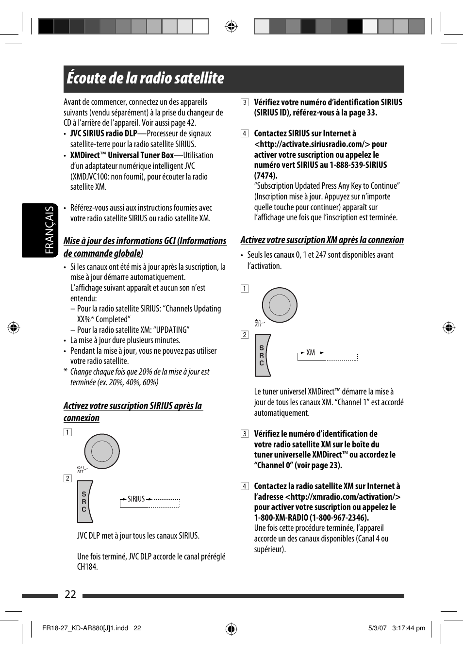Écoute de la radio satellite, Français 22 | JVC KD-AR880J User Manual | Page 118 / 147