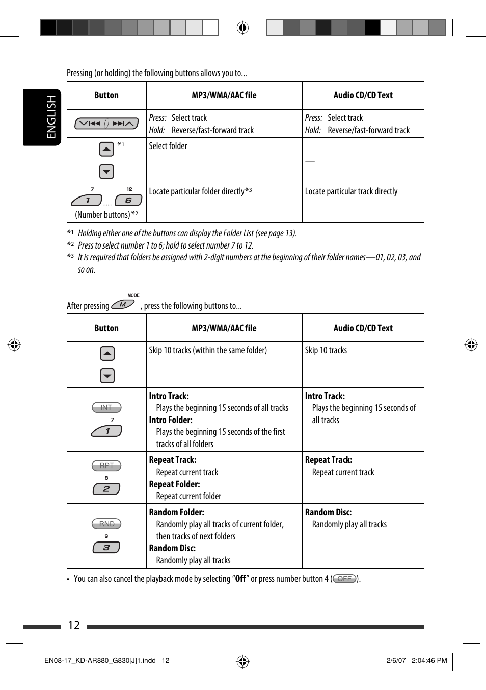 English 12 | JVC KD-AR880J User Manual | Page 12 / 147