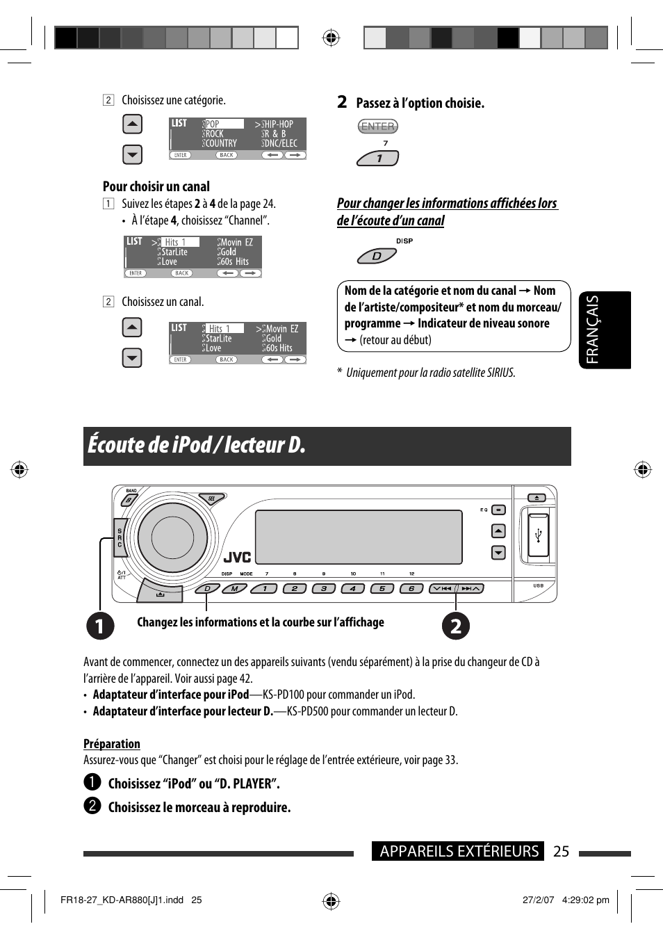 Écoute de ipod / lecteur d | JVC KD-AR880J User Manual | Page 121 / 147
