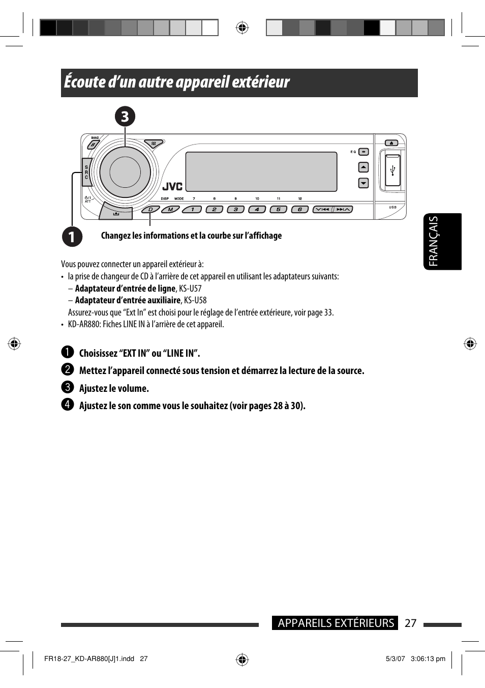 Écoute d’un autre appareil extérieur | JVC KD-AR880J User Manual | Page 123 / 147