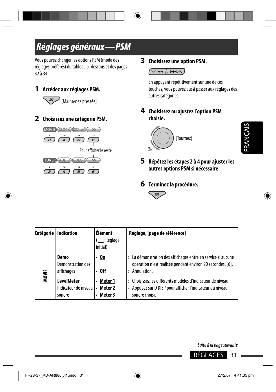 Réglages généraux — psm | JVC KD-AR880J User Manual | Page 127 / 147
