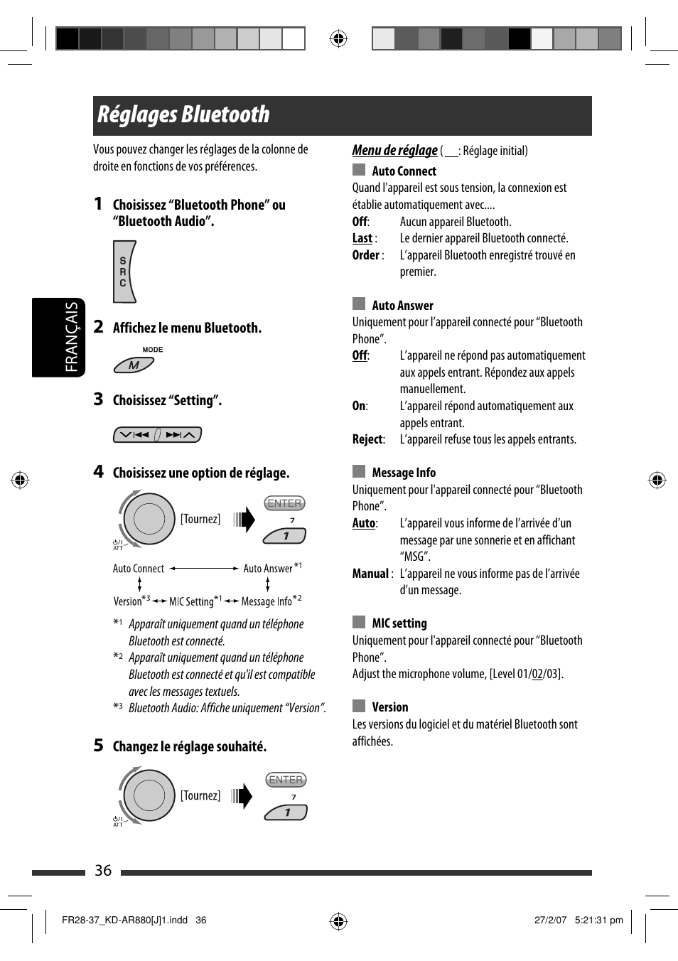 Réglages bluetooth | JVC KD-AR880J User Manual | Page 132 / 147