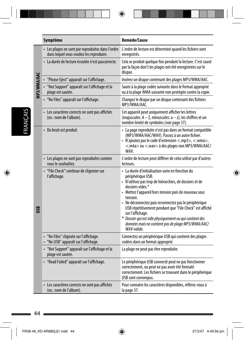 Français 44 | JVC KD-AR880J User Manual | Page 140 / 147