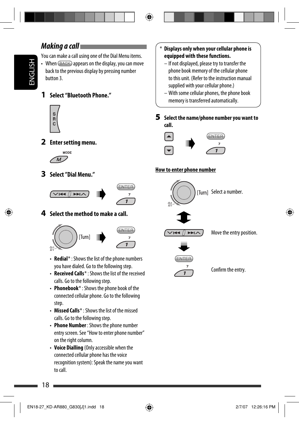 Making a call | JVC KD-AR880J User Manual | Page 18 / 147