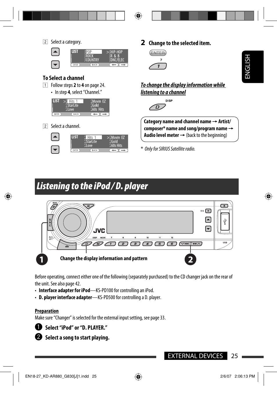 Listening to the ipod / d. player | JVC KD-AR880J User Manual | Page 25 / 147