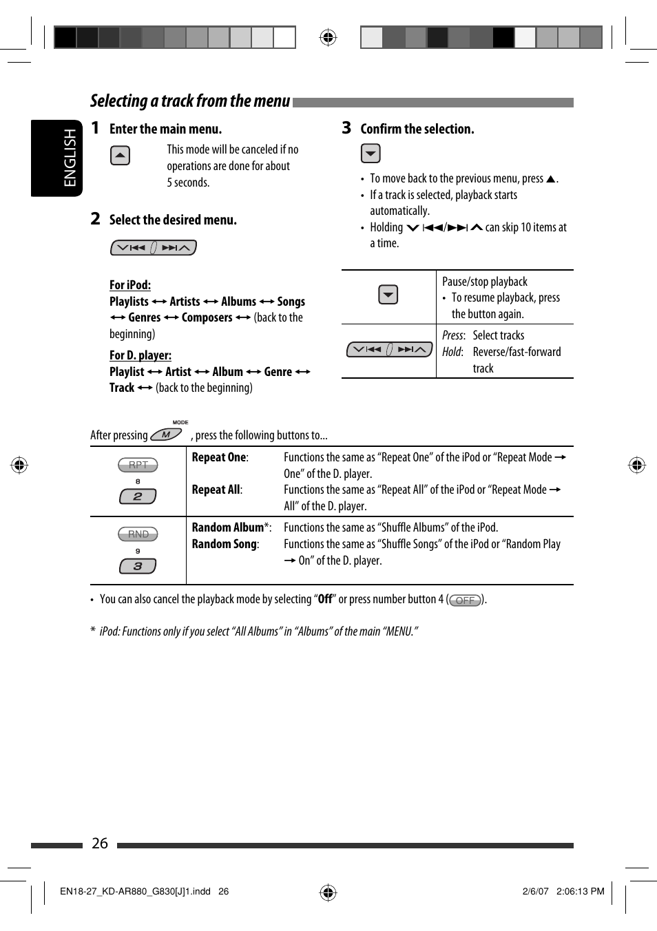 Selecting a track from the menu, English 26 | JVC KD-AR880J User Manual | Page 26 / 147