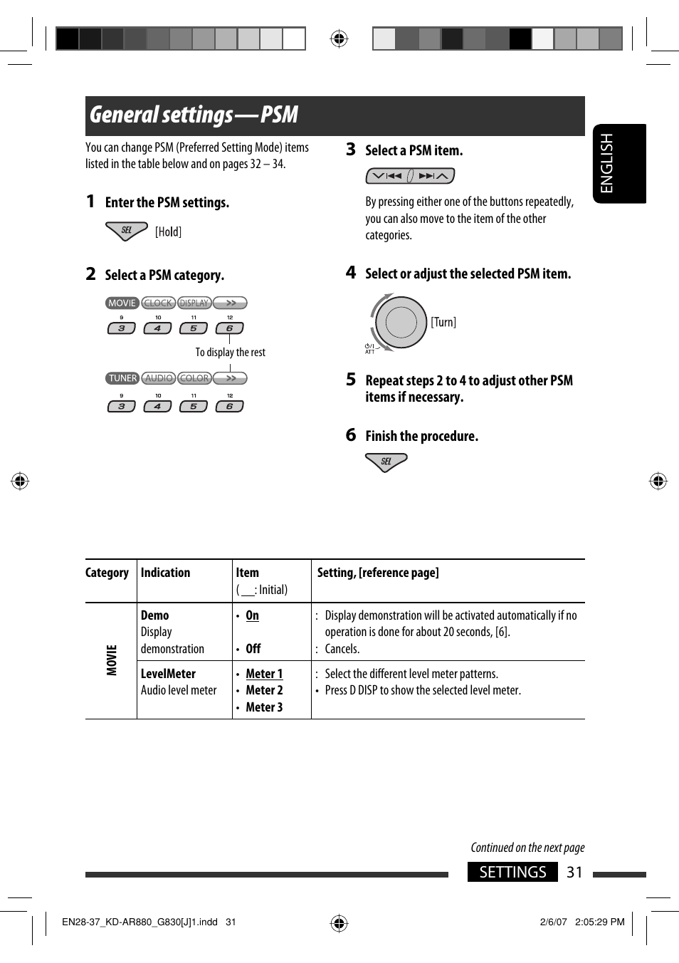 General settings — psm | JVC KD-AR880J User Manual | Page 31 / 147