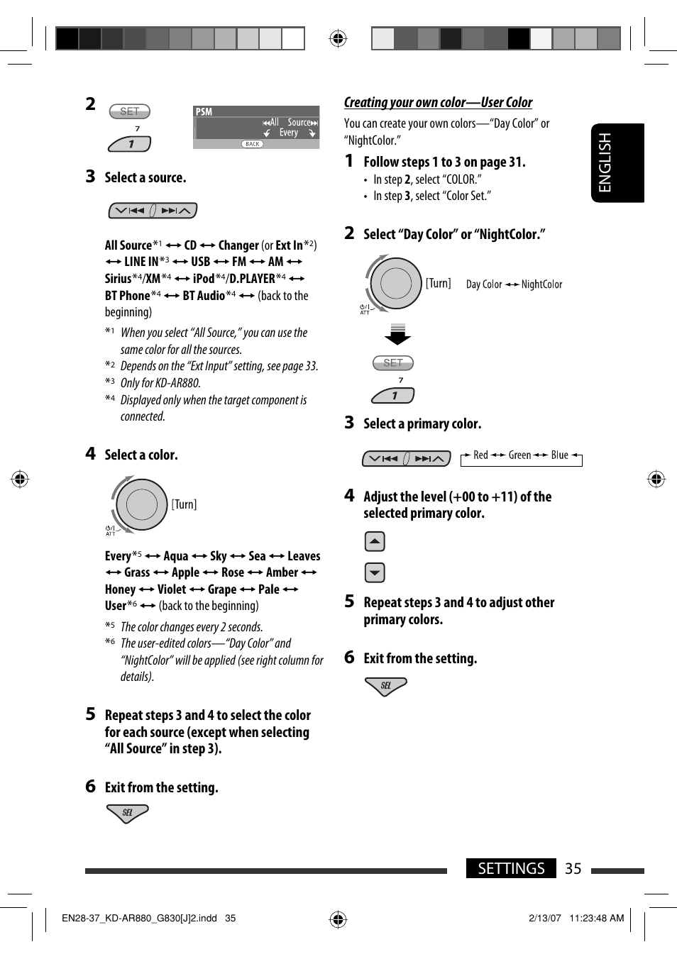 English 35 settings | JVC KD-AR880J User Manual | Page 35 / 147