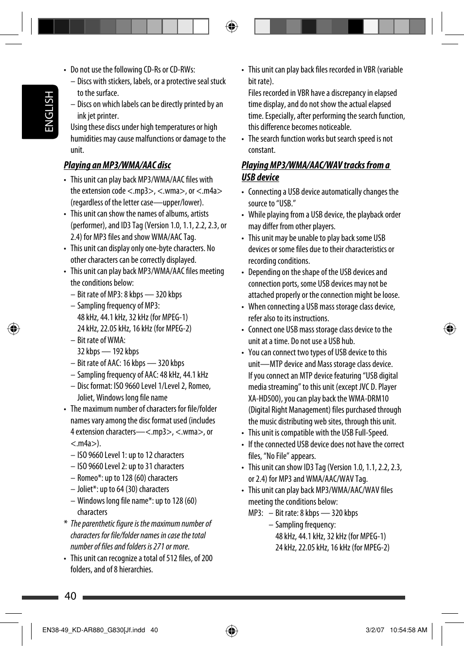 English 40 | JVC KD-AR880J User Manual | Page 40 / 147