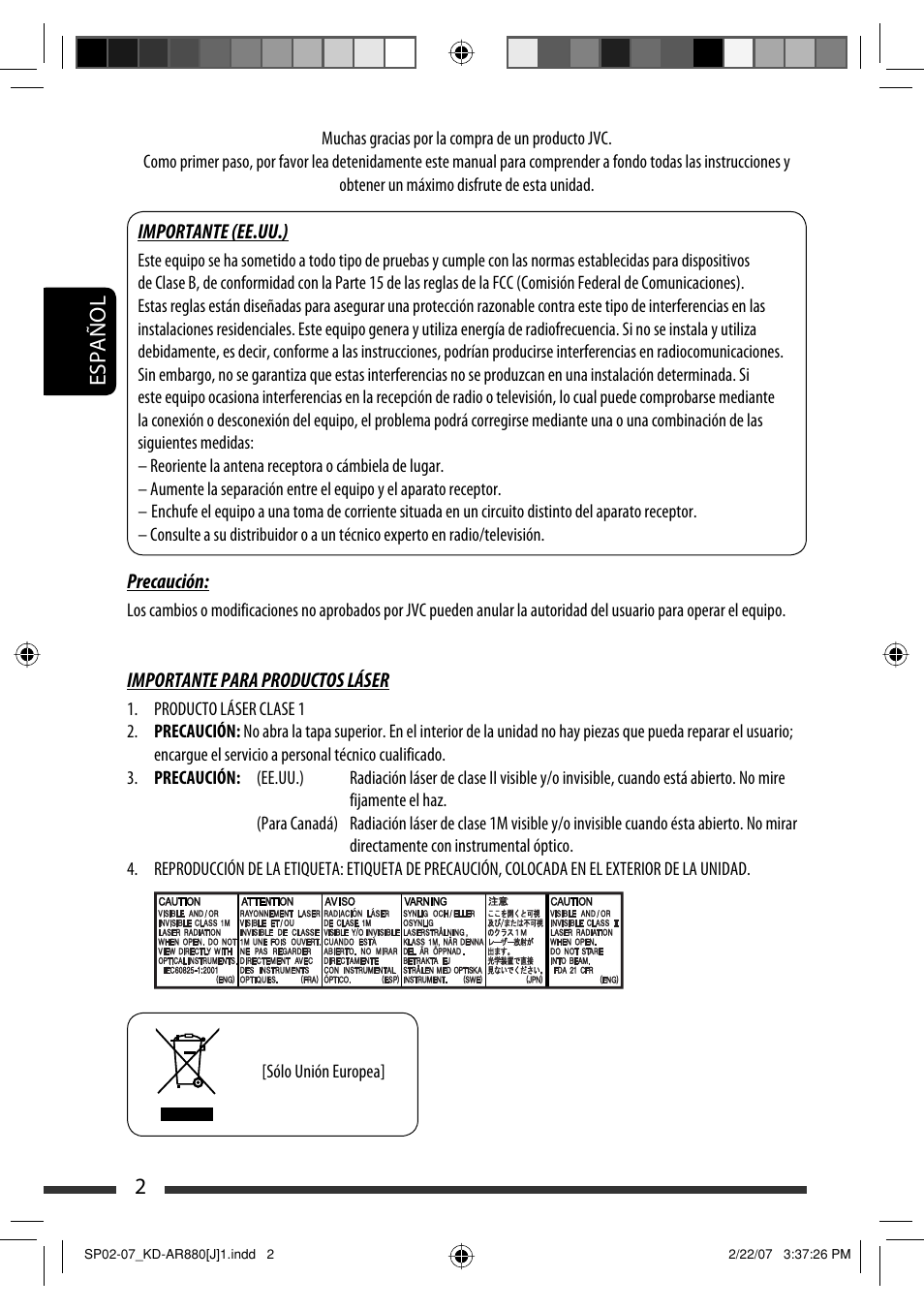 Español 2 | JVC KD-AR880J User Manual | Page 50 / 147