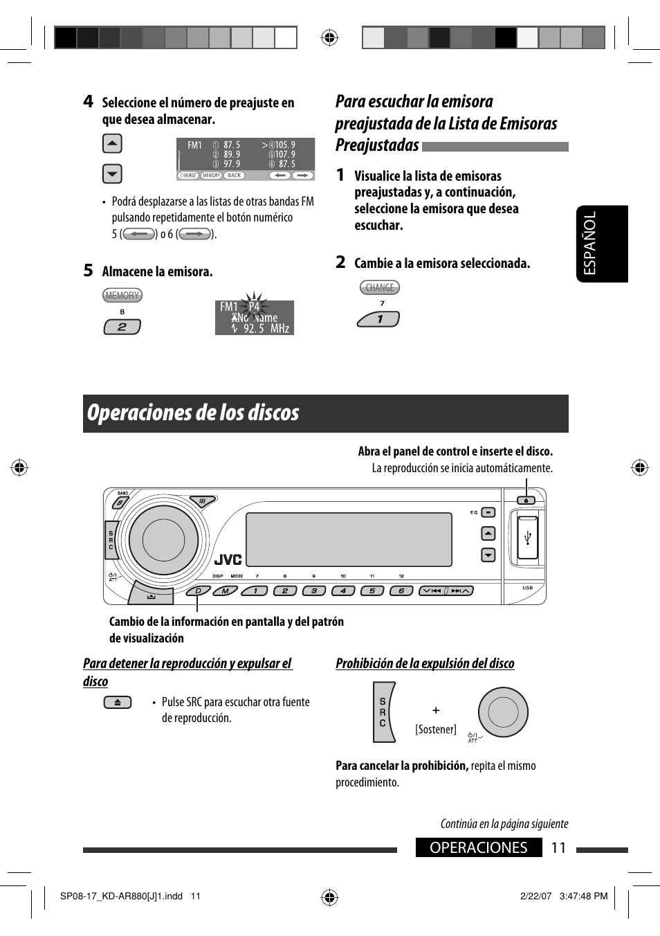 Operaciones de los discos | JVC KD-AR880J User Manual | Page 59 / 147