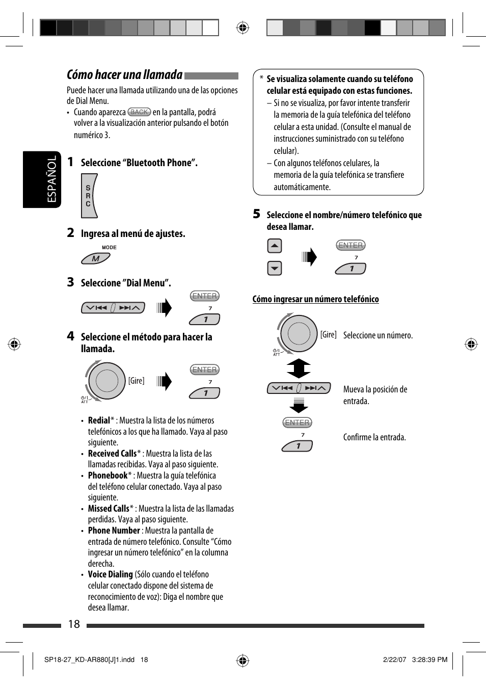 Cómo hacer una llamada | JVC KD-AR880J User Manual | Page 66 / 147