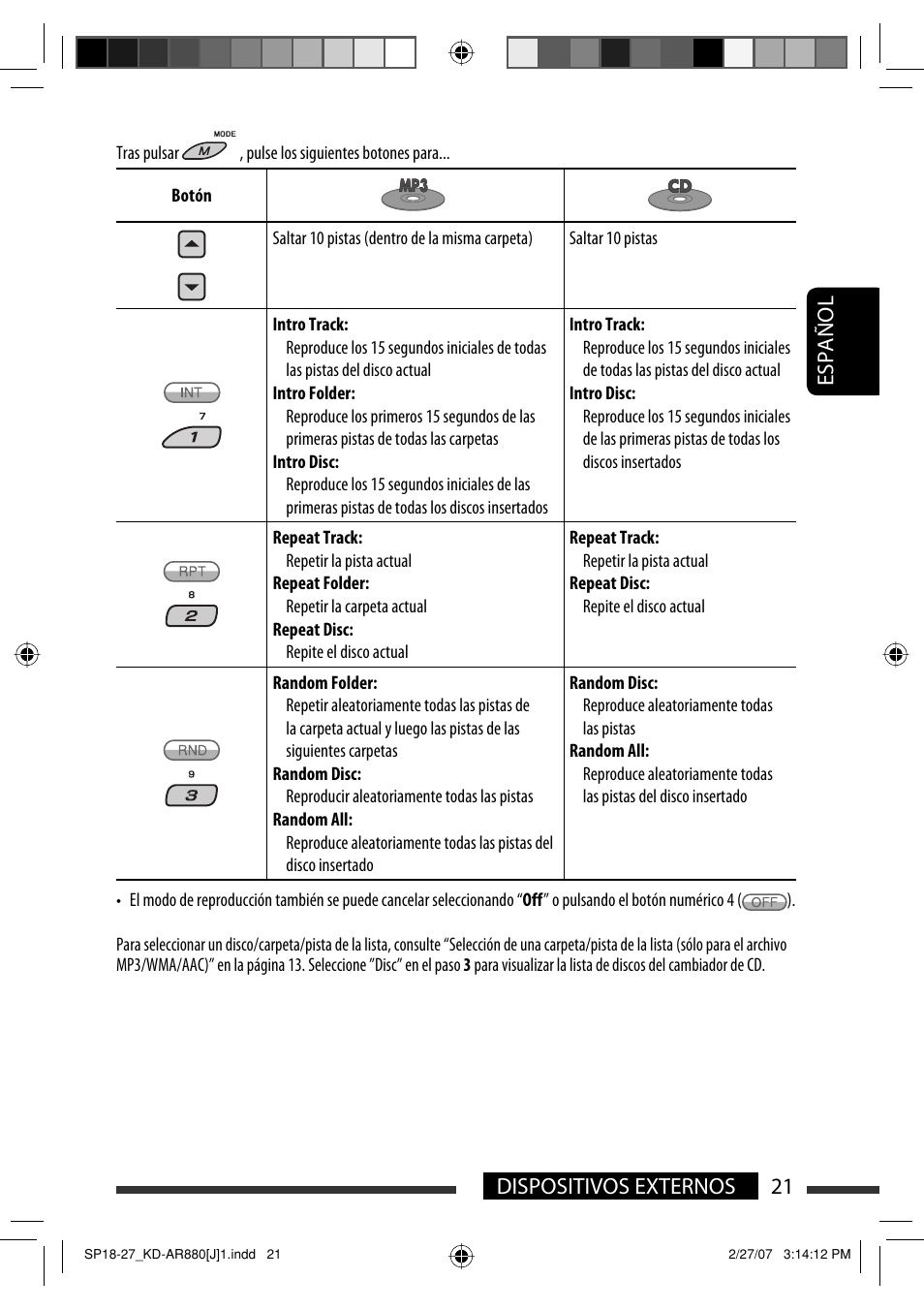 Español 21 dispositivos externos | JVC KD-AR880J User Manual | Page 69 / 147