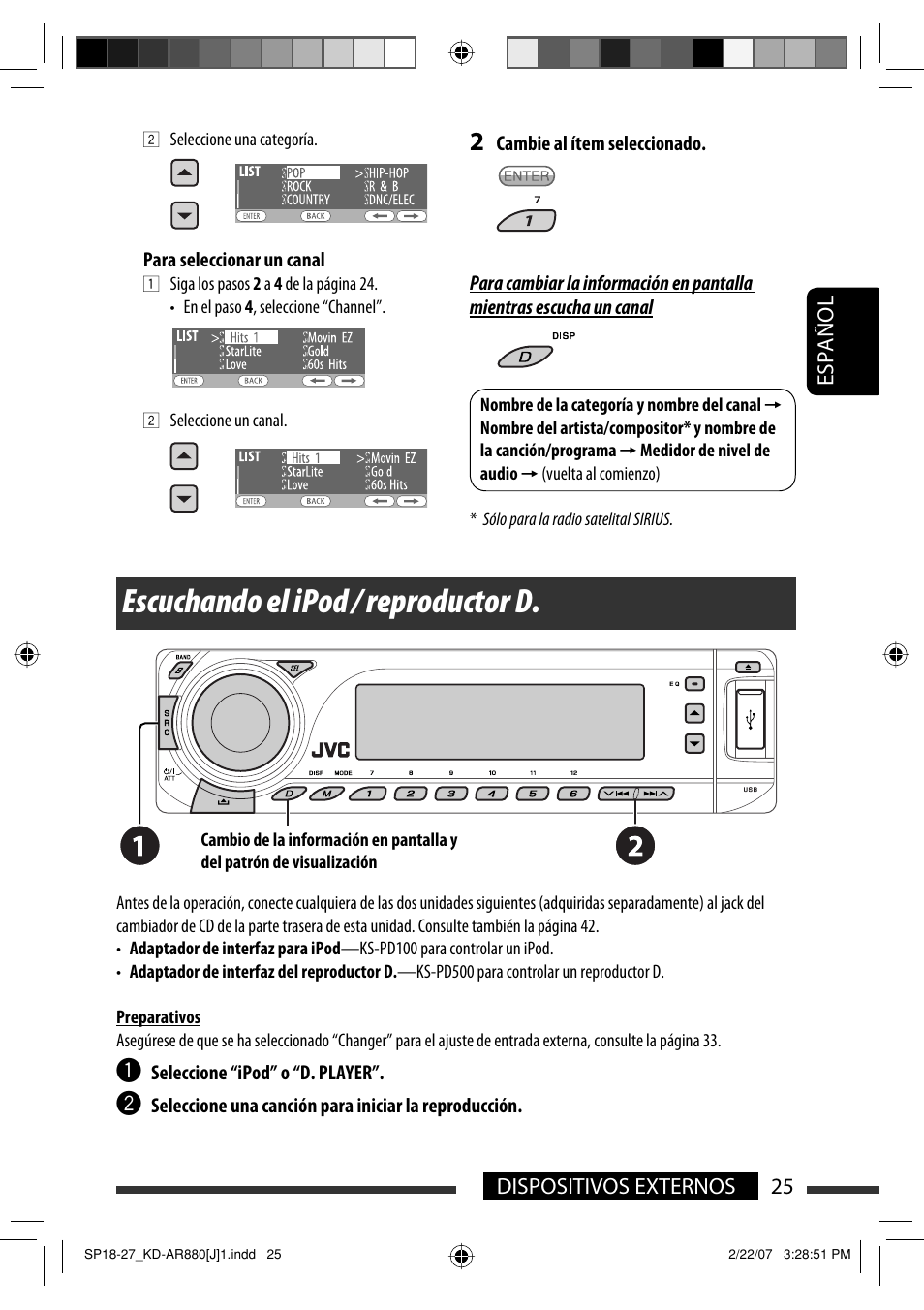 Escuchando el ipod / reproductor d | JVC KD-AR880J User Manual | Page 73 / 147