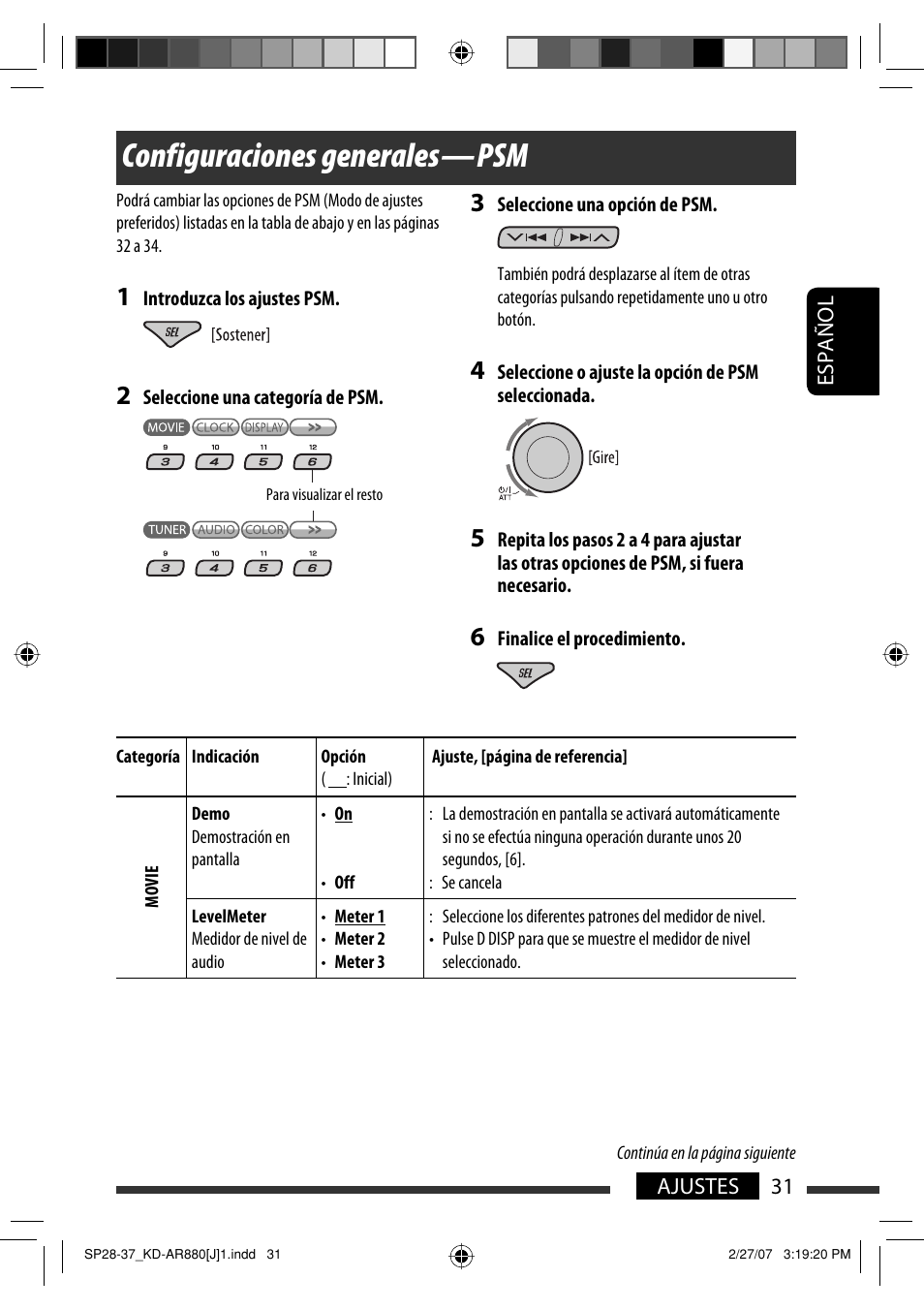 Configuraciones generales — psm | JVC KD-AR880J User Manual | Page 79 / 147