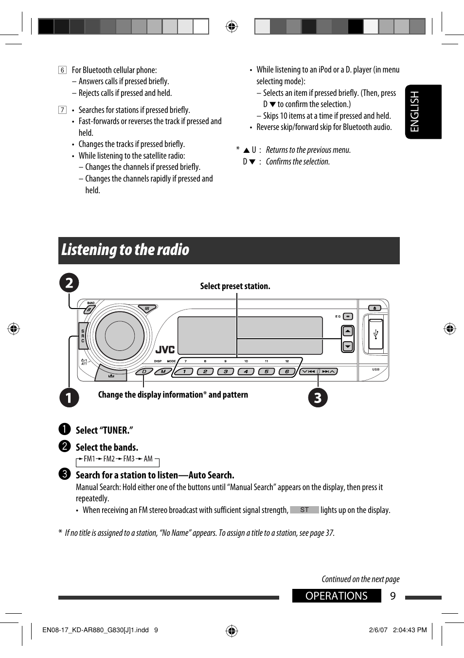 Listening to the radio, English 9 operations | JVC KD-AR880J User Manual | Page 9 / 147