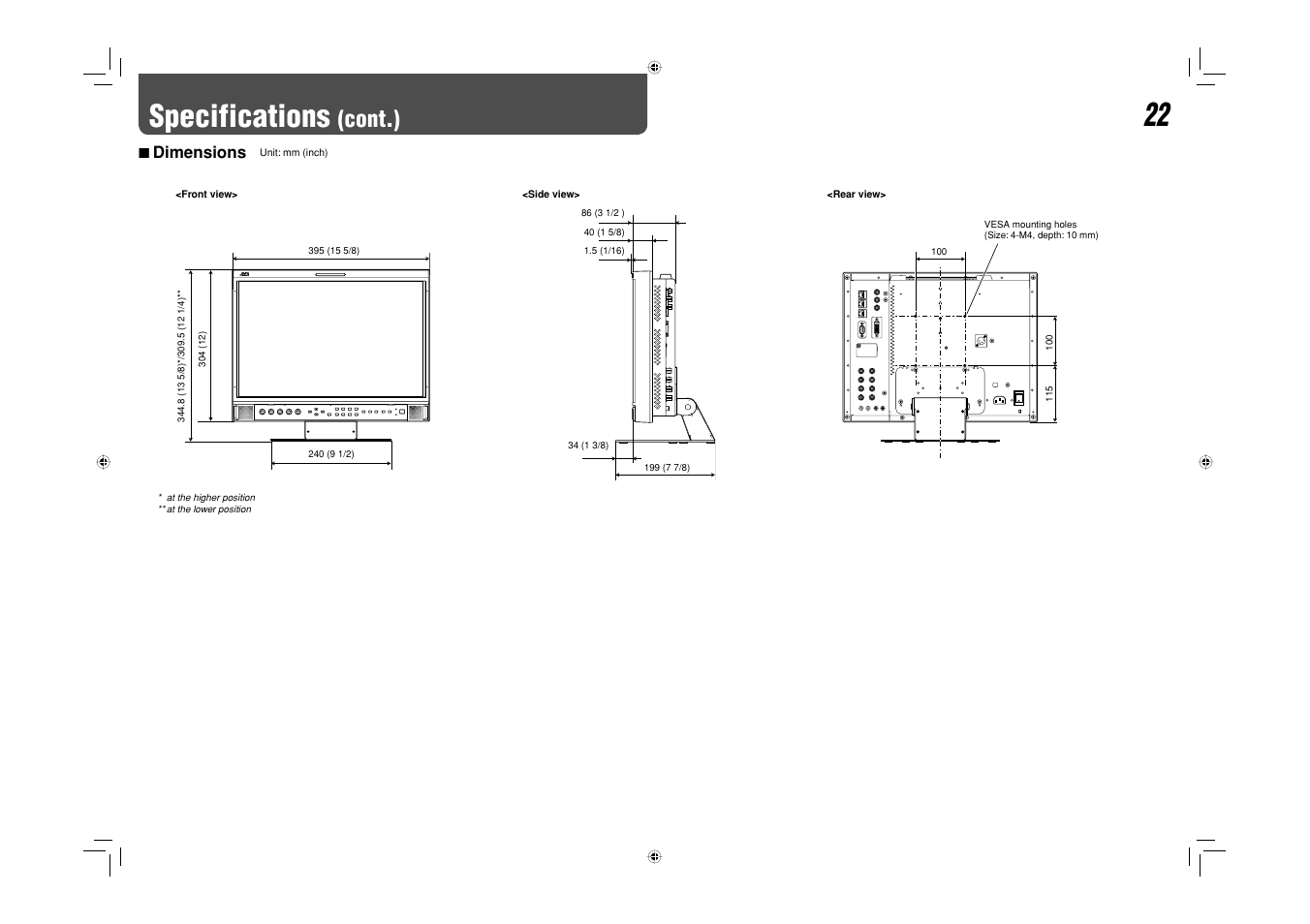 Dimensions, Specifications, Cont.) | 7 dimensions | JVC DT-V17L3DY User Manual | Page 22 / 24