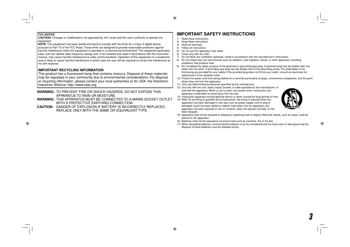 Important safety instructions | JVC DT-V17L3DY User Manual | Page 3 / 24