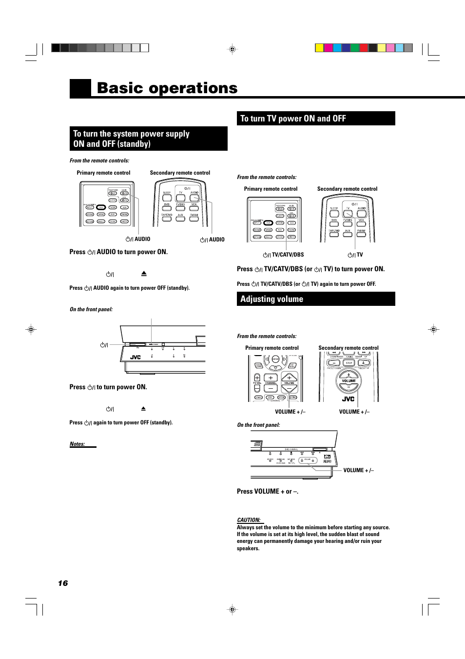 Basic operations, Adjusting volume | JVC TH-A104 User Manual | Page 18 / 68
