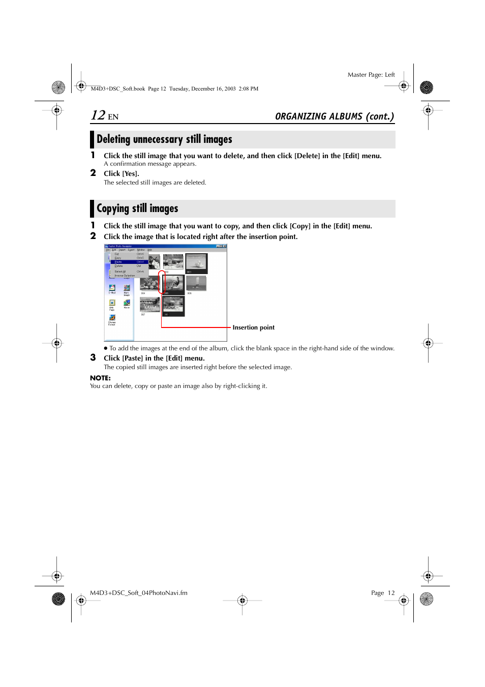Deleting unnecessary still images, Copying still images, Organizing albums (cont.) | JVC ImageMixer 1.7 LYT1282-001A User Manual | Page 12 / 43