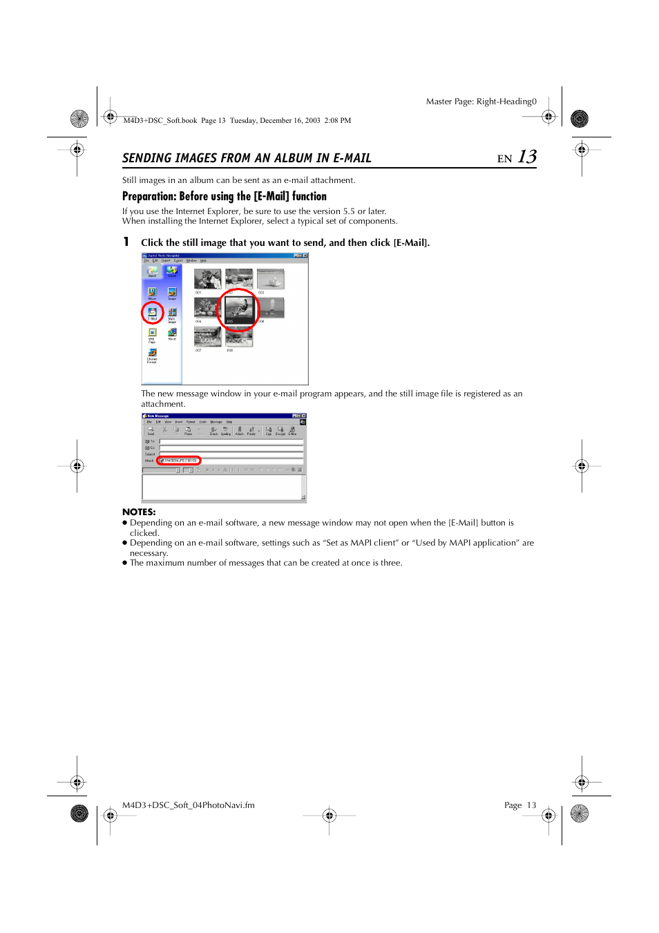 Sending images from an album in e-mail, Preparation: before using the [e-mail] function | JVC ImageMixer 1.7 LYT1282-001A User Manual | Page 13 / 43