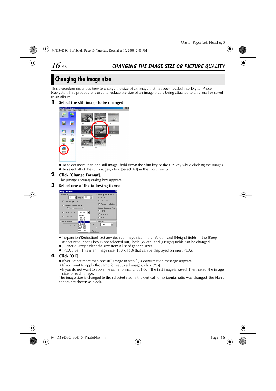 Changing the image size or picture quality, Changing the image size | JVC ImageMixer 1.7 LYT1282-001A User Manual | Page 16 / 43