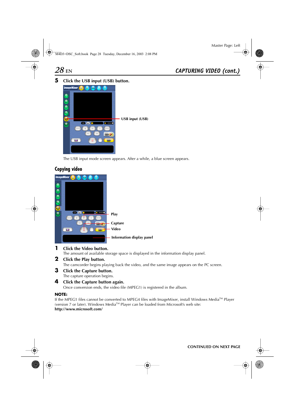 Copying video, Capturing video (cont.) | JVC ImageMixer 1.7 LYT1282-001A User Manual | Page 28 / 43
